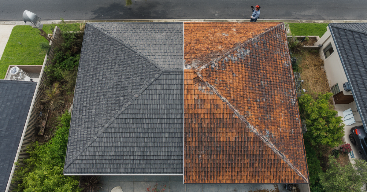 Professional roof inspection on Sydney terracotta tile roof before painting decision